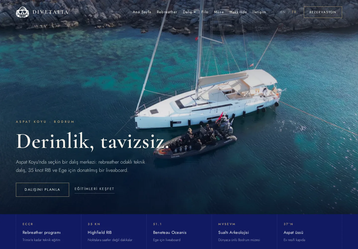 Genuine desktop screenshot of the Divetalia Turkish website homepage