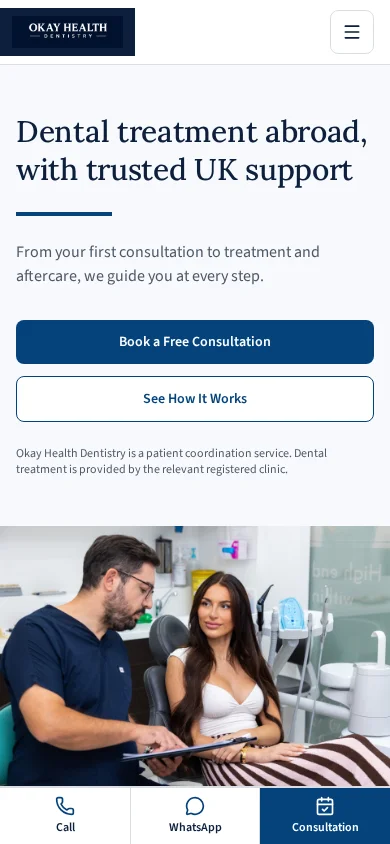 Genuine mobile screenshot of the Okay Health website homepage