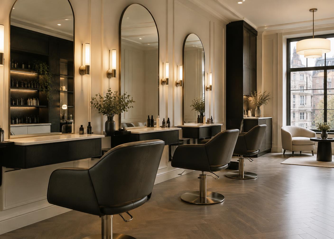 Illustrative image: an elegant London hair salon interior
